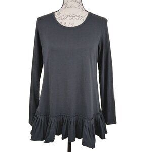LOGO by Lori Goldstein | Black Cotton Tunic Top with Pleated Hem | Size S